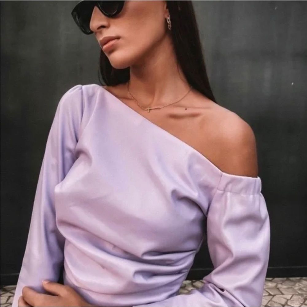 Zara Lavender leather effect Off-Shoulder Top size small